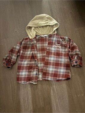 Zara kids Red Plaid Hooded Shirt Jacket
